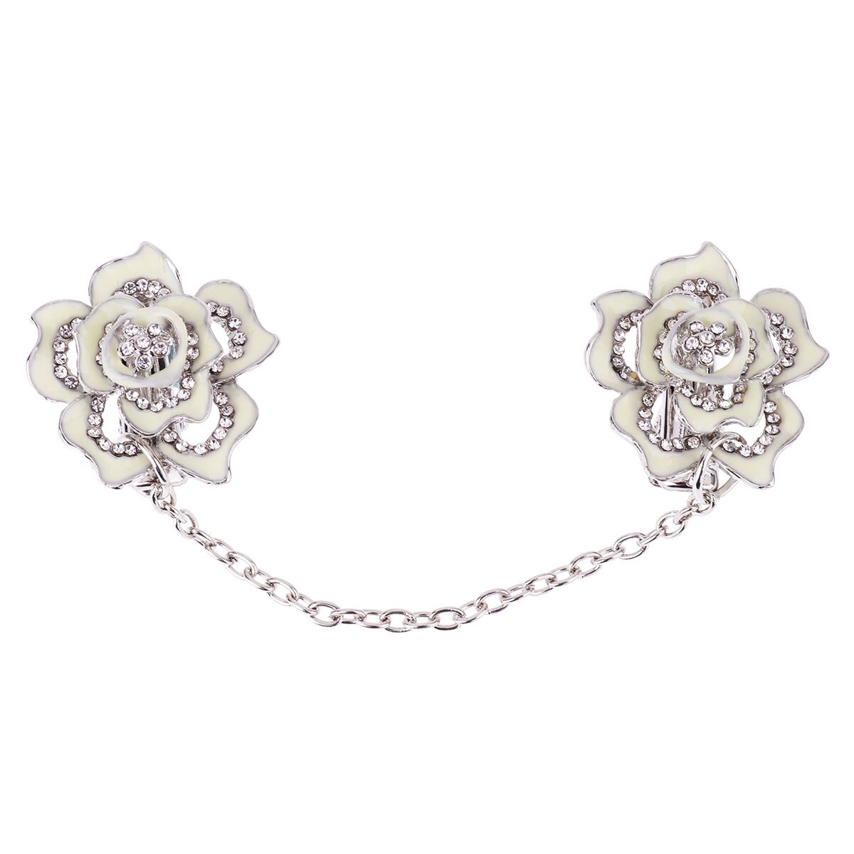Clip de Rebeca para suéter para mujer, pasador de seguridad Vintage con flores, soporte para cuello de camisa, broche de Metal de cristal, Pin de cocodrilo artesanal: Ivory