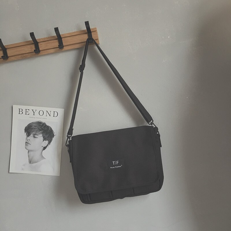 Sac messager en toile devil' s2020 pour femme, sac d'école à bandoulière simple, style coréen original: Noir