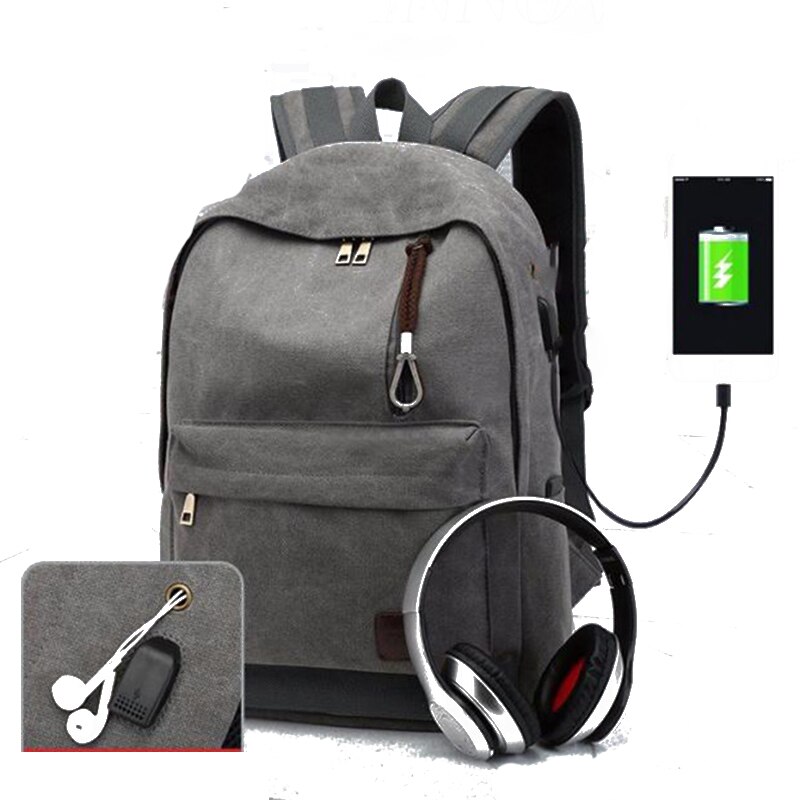 Boshikang Herren Rucksack Reine Baumwolle Leinwand USB Ladung Hochschule Schüler Schule Taschen Laptop Reise Rucksack Für Teenager