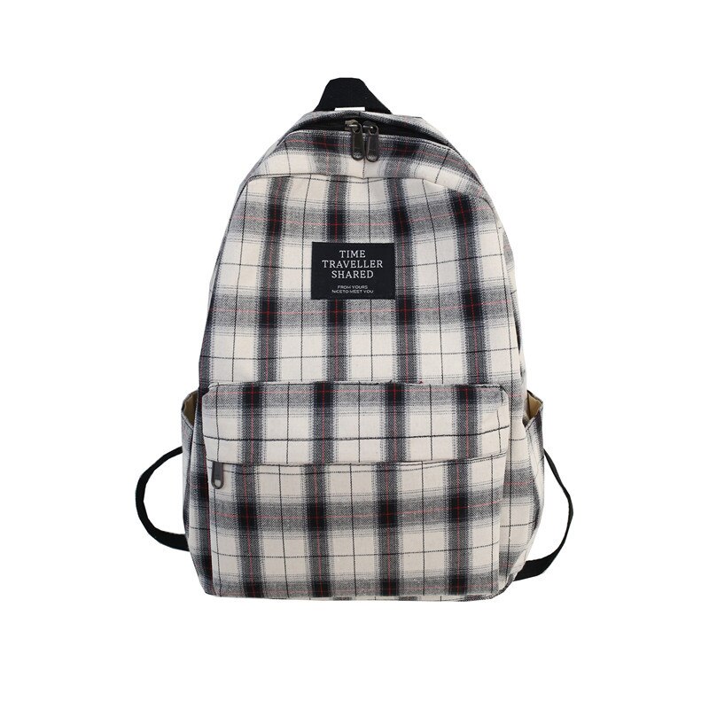 Studenten Rugzak Vrouwen Plaid Patroon Schooltas Canvas Softback Campus Stijl Rugzak Reizen Rugzak Vrouwelijke Rugzakken Dames: WHITE