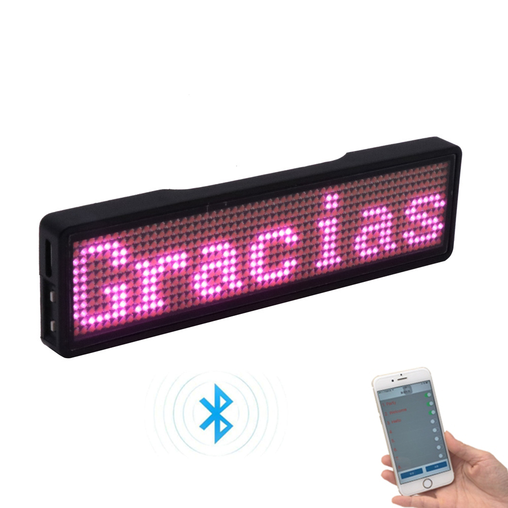 Bluetooth LED Name Badge DIY Programmable Scrolling Message Board Mini LED Display HD Text Digits Pattern Display for Party Shop: Blue