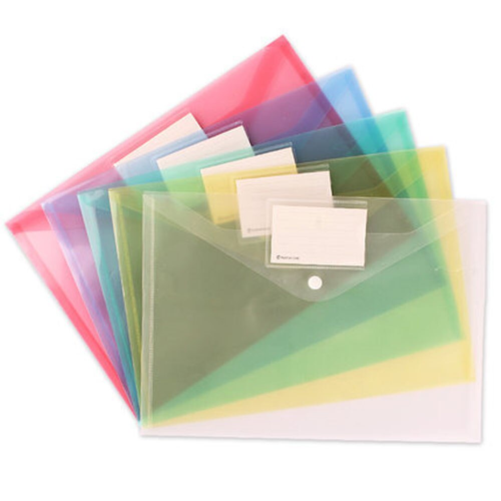 12PCS/Set A4 Clear Document Bag Paper File Folder Stationery School Office Case PP 6 Colors Filing Products