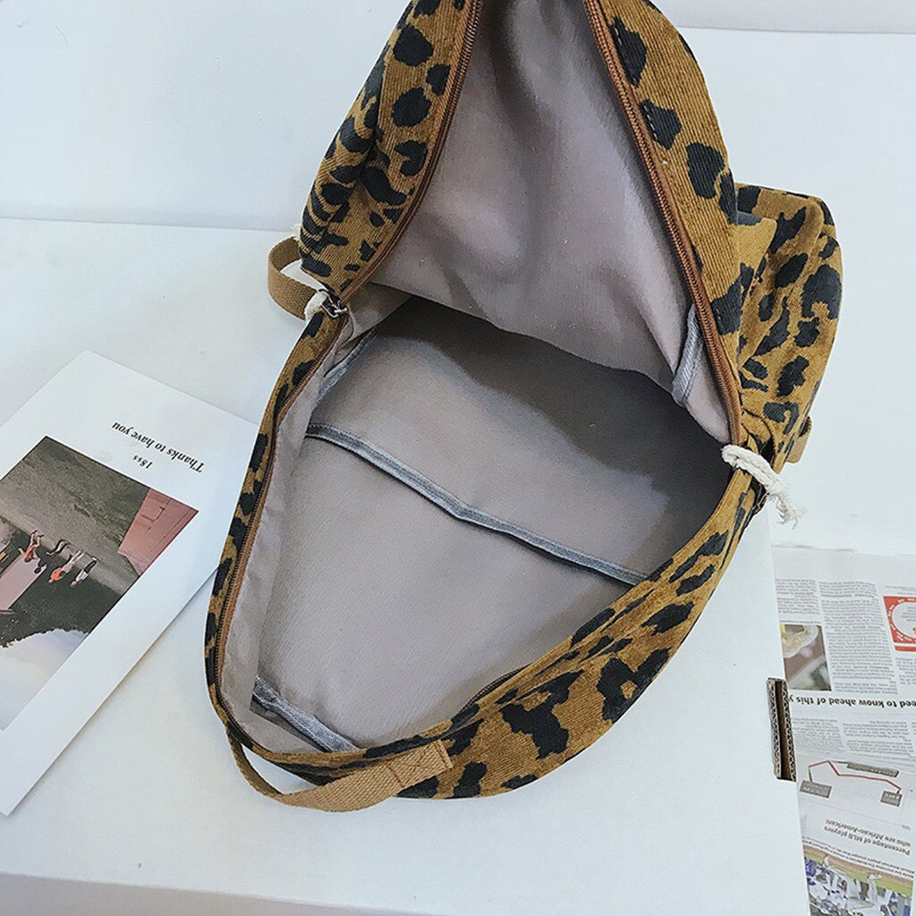 frauen Leopard Rucksack Cord Doppel Gürtel Reise Rucksack Dame Zip Leopard Tasche Große Kapazität Sport Tasche Plecak