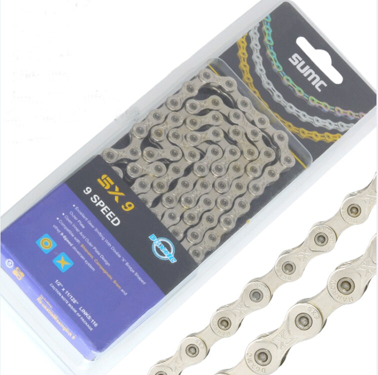 SUMC chaîne de vélo or arc-en-ciel chaîne de vélo X8 X9 X10 X11 X12 Super léger pour 9 10 vitesses vtt/vélo de route 116L creux: SX9  SILVER