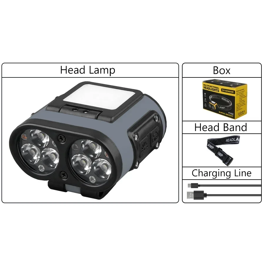 Ultralys mini ledet-hodelykt oppladbar sensor kolbe ledet-hodelykt med hetteklips hodelykt innebygd batteri smd ledet-hodelykt: Foranderlig