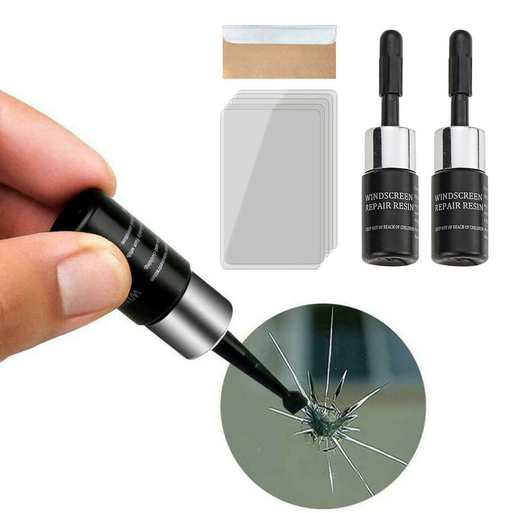 Kit de resina de reparación de vidrio para parabrisas de coche herramienta de fijación de ventana de vehículo fácil de usar y utilizar cinta transparente para prevenir: Black
