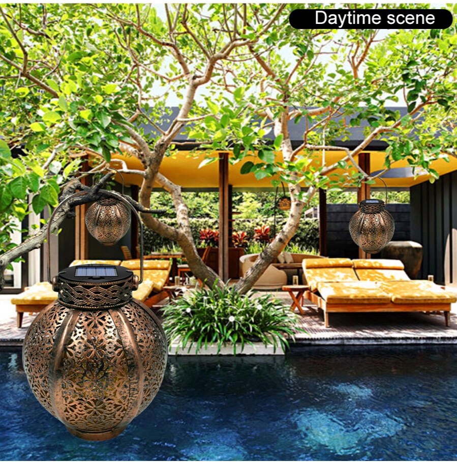 Solar Garden Lights Hanging Solar Lanterns Retro Hollow Solar Lights with Handle Outdoor Decor for Yard Tree Fence Patio Stairs