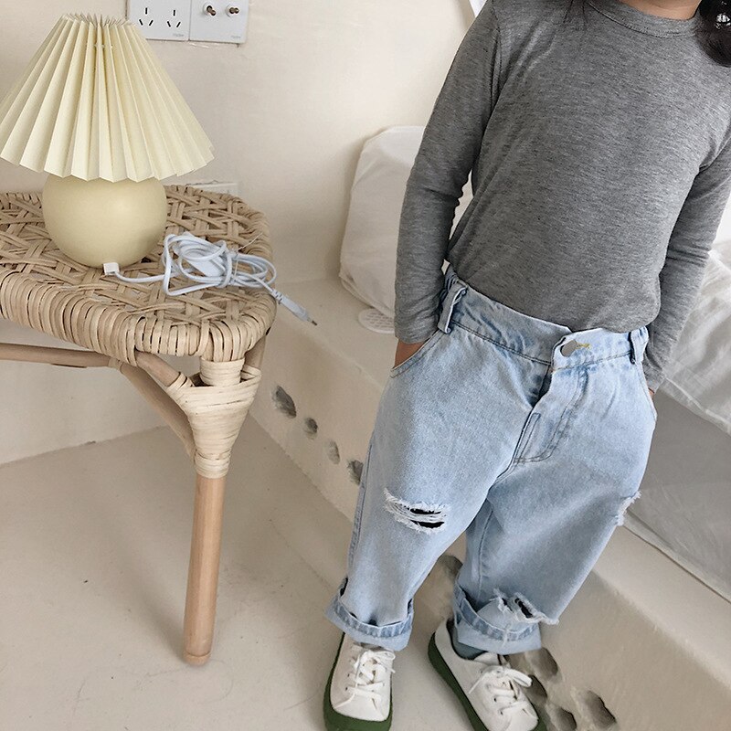 baby jeans vår høst skrog jeans til jenter låve bukser jeans uformelt løse bukser smålåve baby denim bukser 2 3 4 5 6 år
