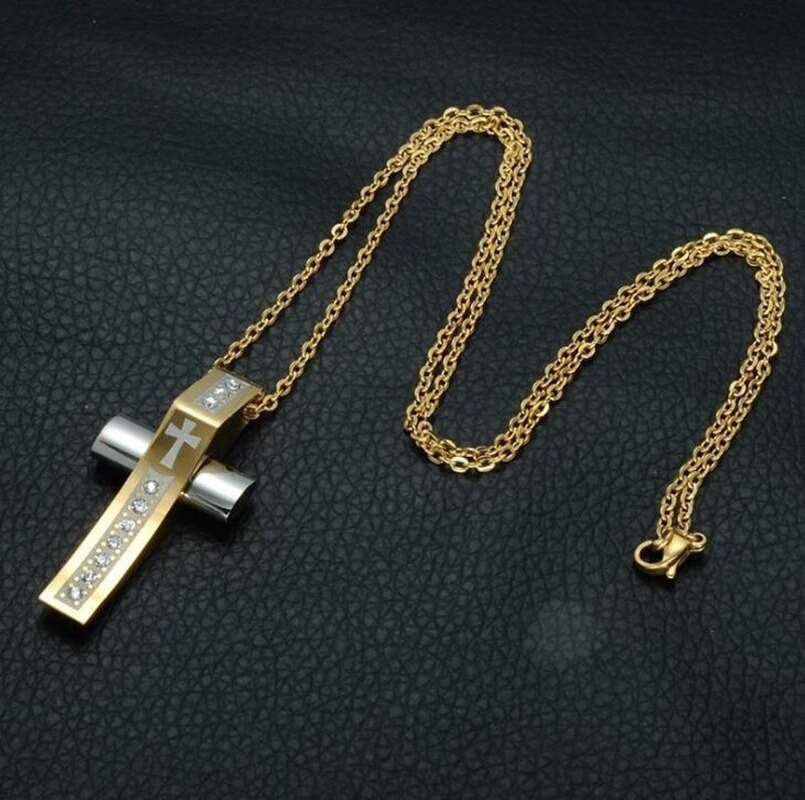 Pendentifs naturels en or pour hommes, deux tons, bijoux en croix