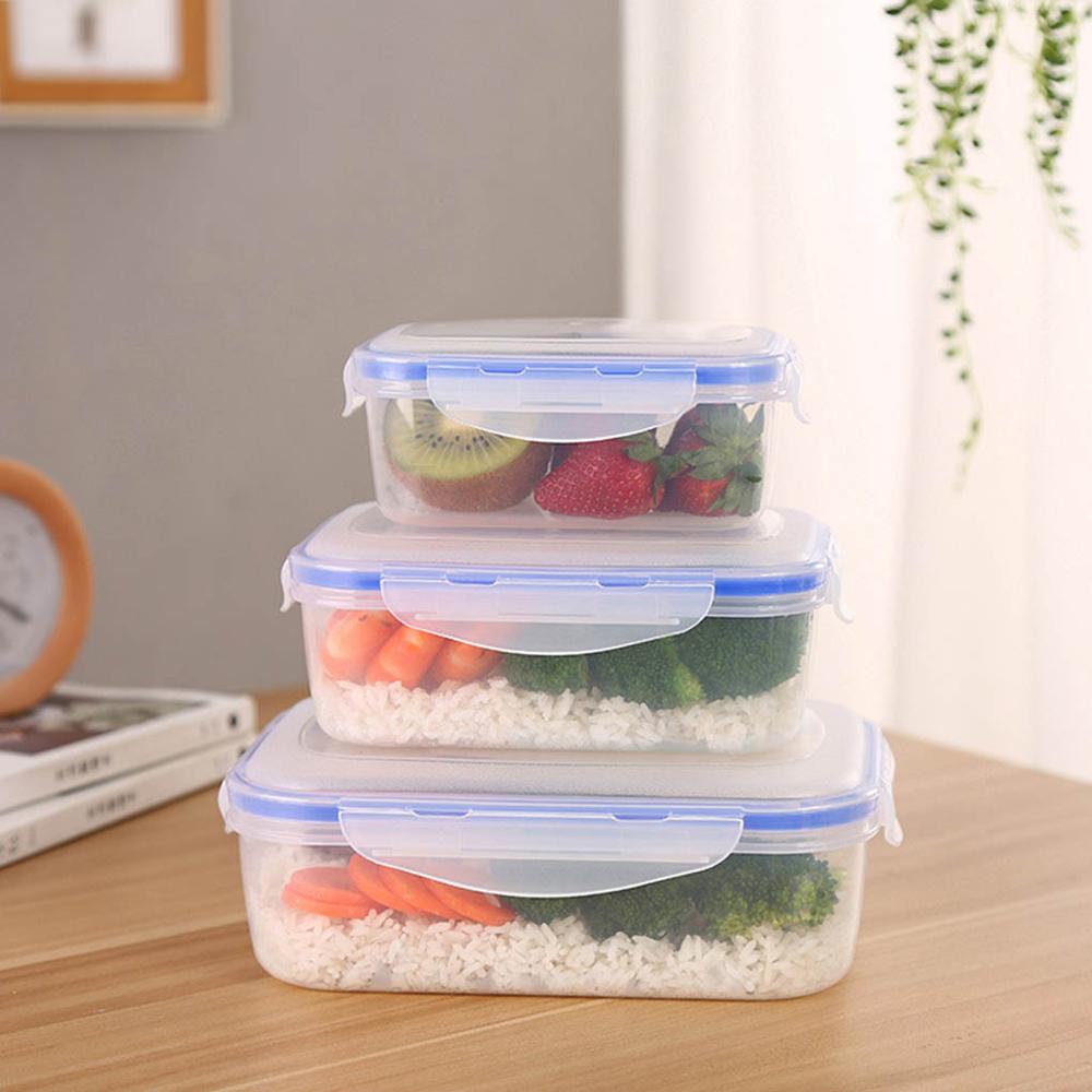 3pcs Food Storage Container with Lids Rectangular Plastic Lunch Box Stackable Microwave Kitchen Meal Container