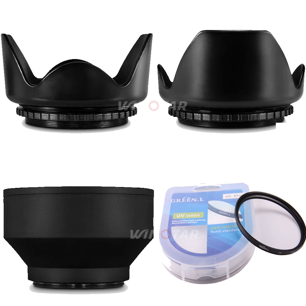 58 MM Flor Lens Hood + Lens Rubber Capa + Reversível Lens Hood + Filtro UV para Canon Rebel SL1 T5i T6i T6 T5 70D 60D 650D 1200D 1300D