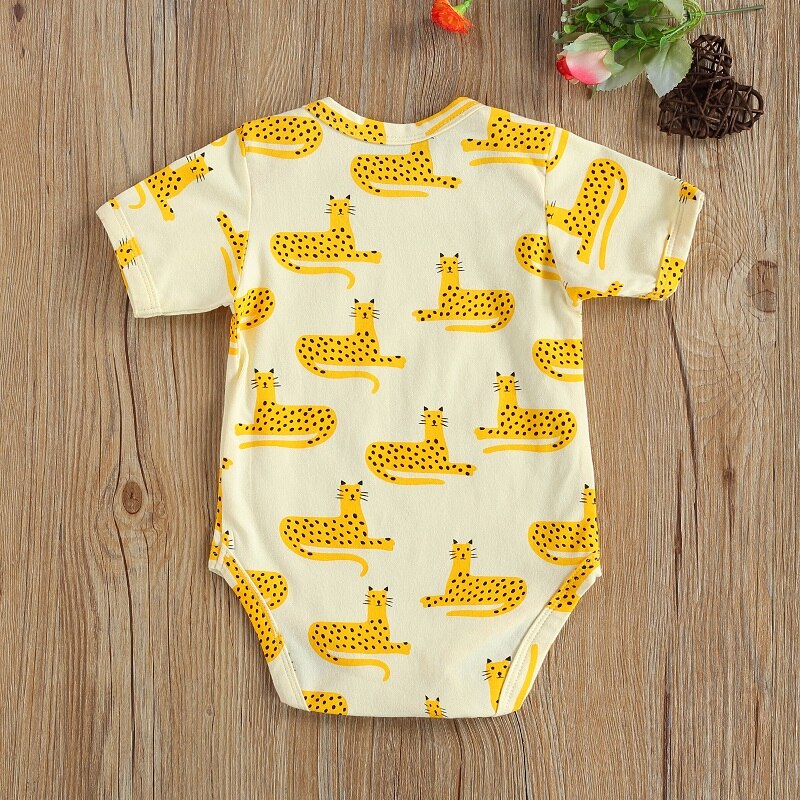 0-24M Pasgeboren Baby Jongen Meisje Korte Mouw Animal Print Katoen Romper Jumpsuit Een Stukken Zomer Kleding