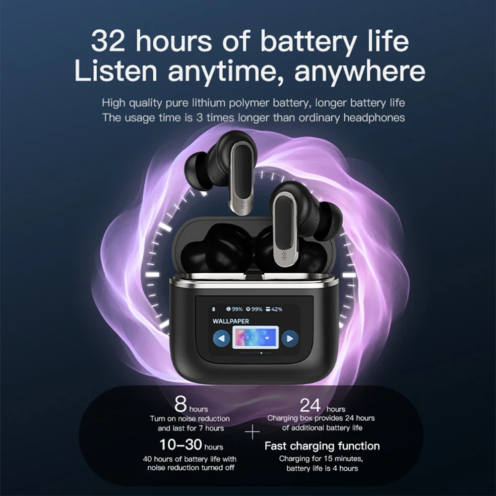 BlitzWolf-auriculares BW-FYE16 TWS con pantalla LED, cascos con bluetooth, pantalla táctil colorida, cancelación activa de ruido, vida útil de 32h