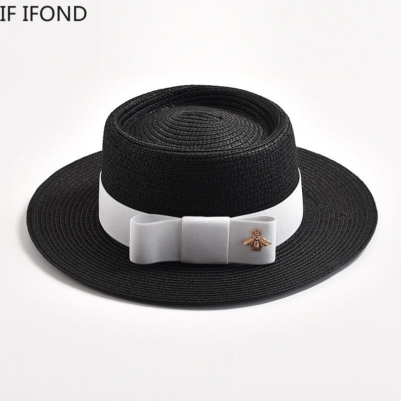 Sombreros de paja para mujer, sombrero de paja redondo con superficie irregular, Top plano con lazo, vestido, Gorra de viaje para playa, novedad de primavera y verano