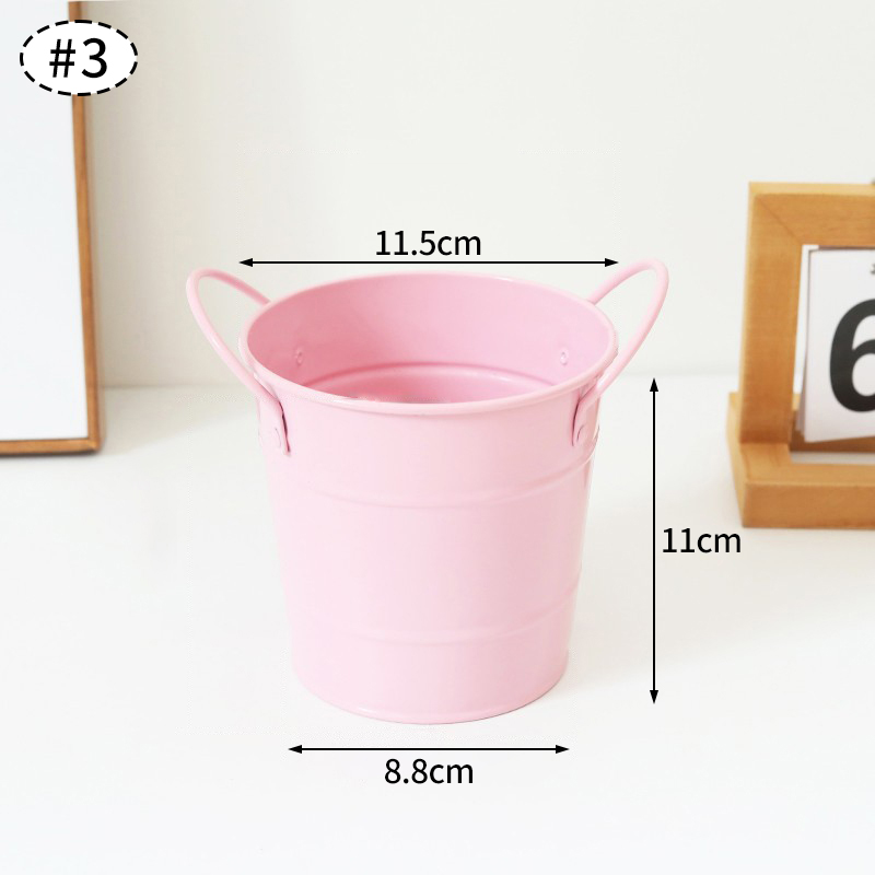 Iron Bucket Box Big Mouth Large Capacity Iron Pen Holder Desktop Flower Pot Arrangement Dormitory Miscellaneous Storage Box: light yellow