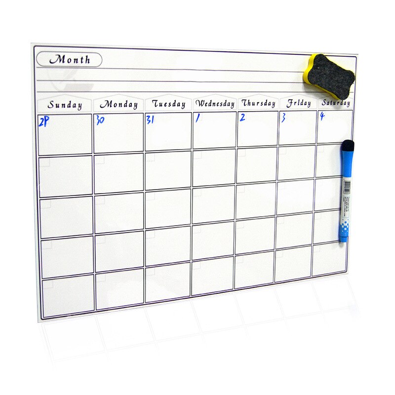 Herbruikbare Magnetische Kalender Board Voor Koelkast Wekelijkse Maandelijkse Planner Whiteboard Board Schema Sticker Voor Thuis Keuken Kantoor: A3 Monthly White