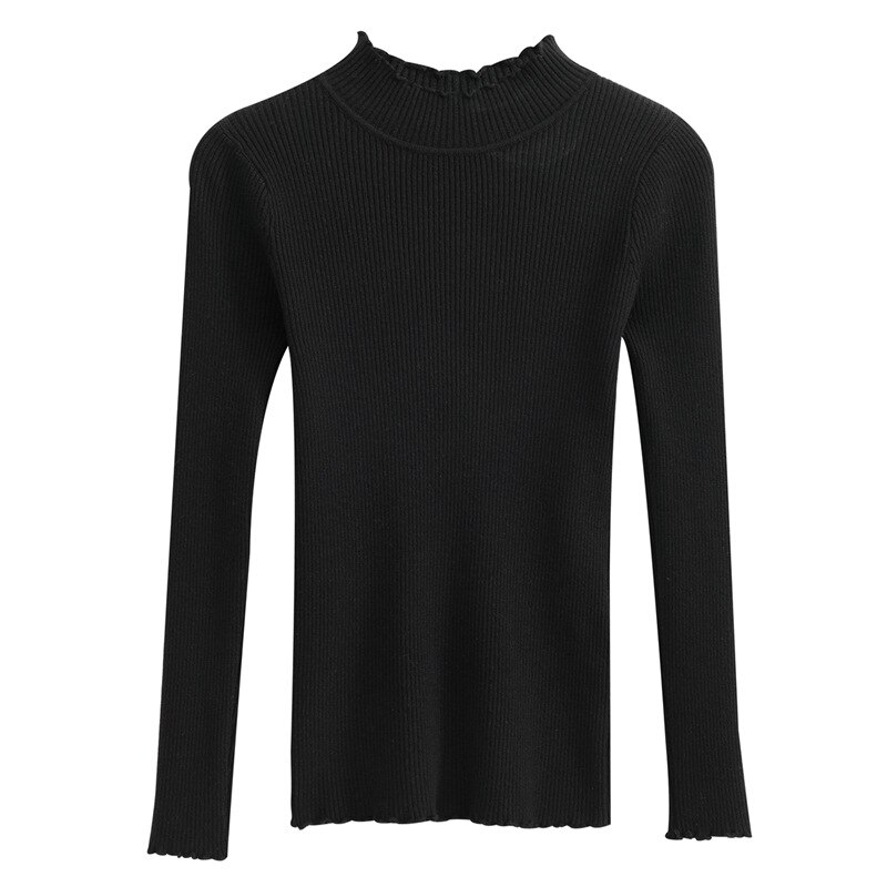 Wixra Womens Sweaters Turtleneck High Stretch Pullovers Long Sleeve Solid Sweaters Pulls Autumn Winter Women Clothes: Black