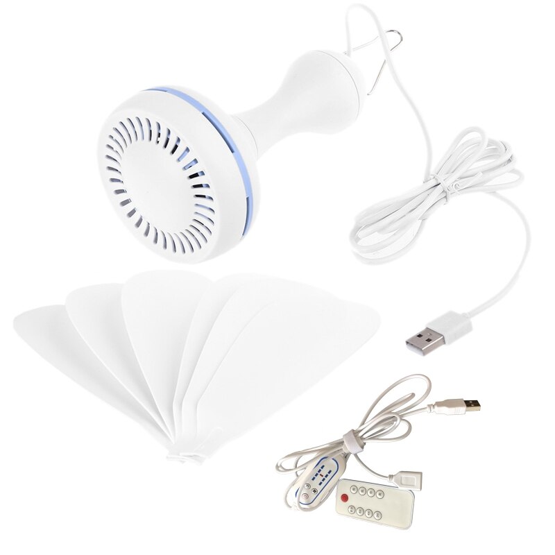 6 Leaves USB Ceiling Canopy Fan Remote Control Timing 4 Speed Hanging Tent Fan