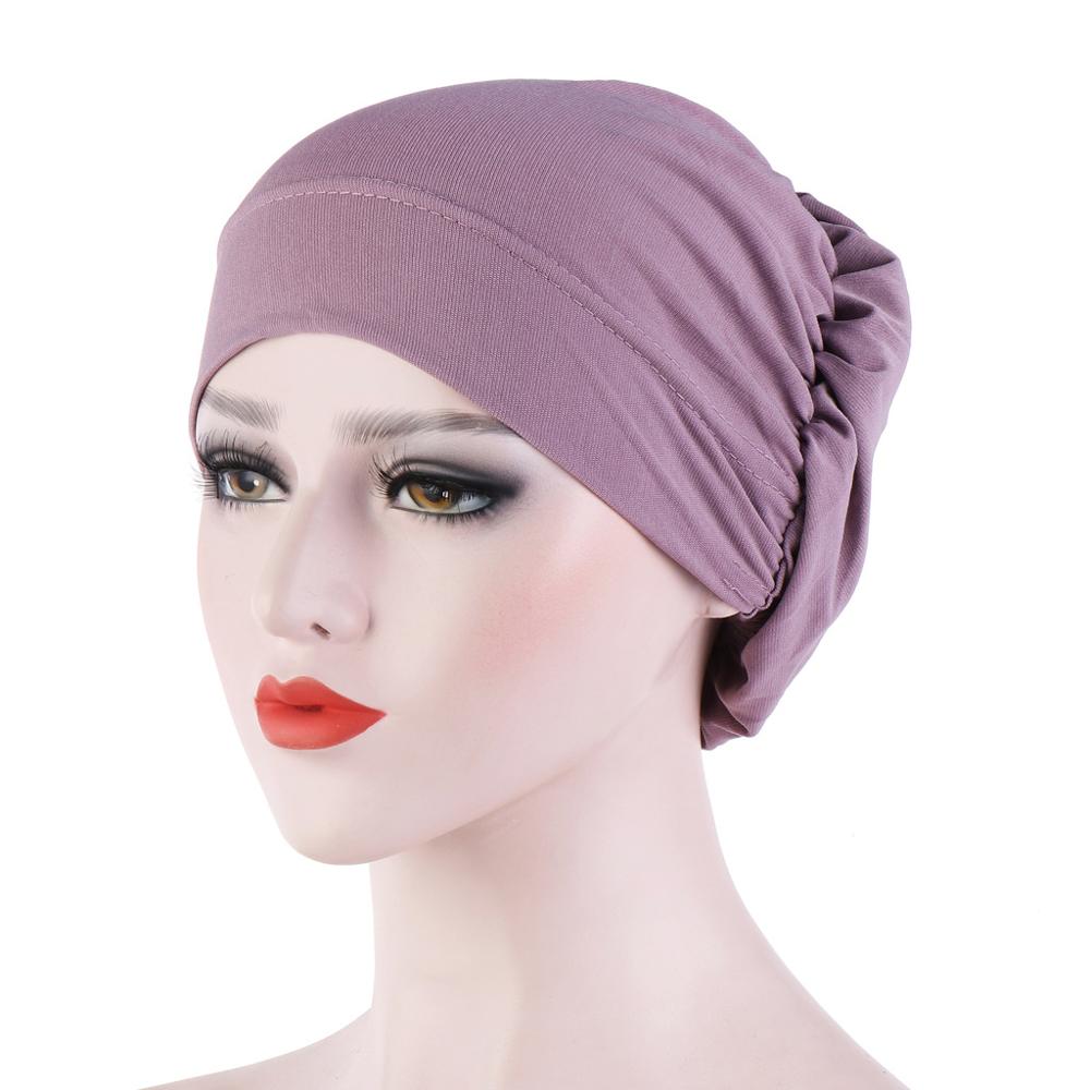 Solid Color Head Wrap Cap Under Hijab Cap Stretch Solid Color Muslim Under Scarf Bonnet - View #13