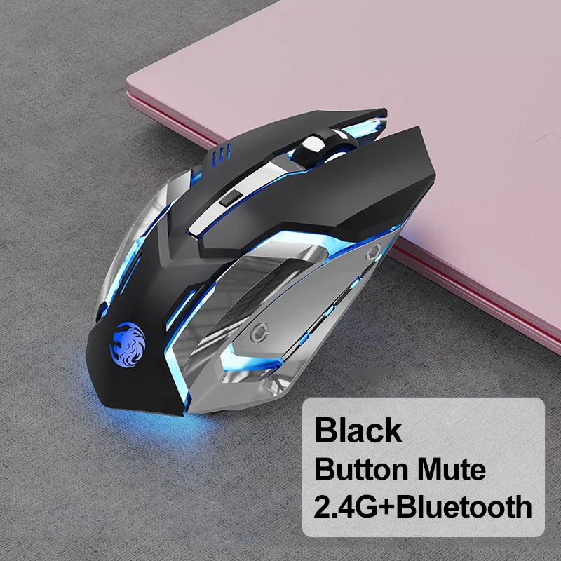 Spillmus oppladbar 2.4 g trådløs bluetooth-mus lydløs ergonomisk mus for datamaskin bærbar pc led-bakgrunnsbelyst mus: Gull