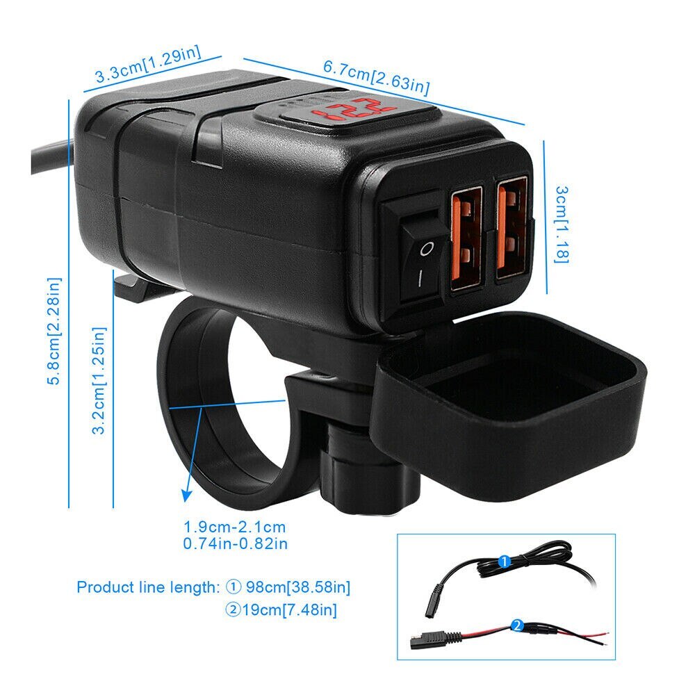 USB Quick Charger QC 3.0 Vehicle-mounted Digital Voltmeter Adapter Charger Waterproof USB DC 12V Motorcycle Voltmeter Power