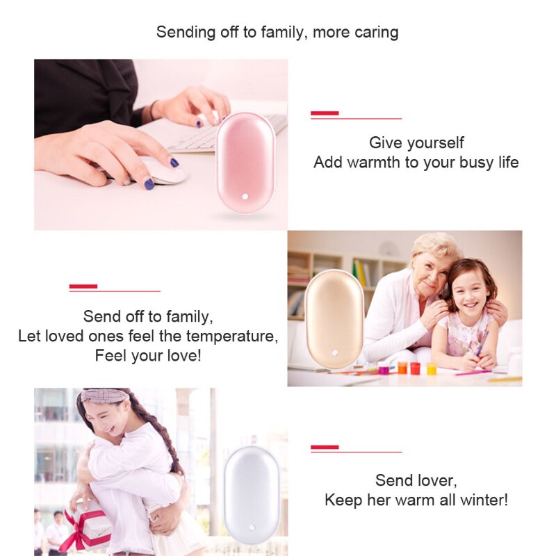 2In1 Portable USB Rechargeable Hand Warmer Mini Cobblestone Pocket Mobile Power Bank Reusable Electric Winter Heater Hand Warmer