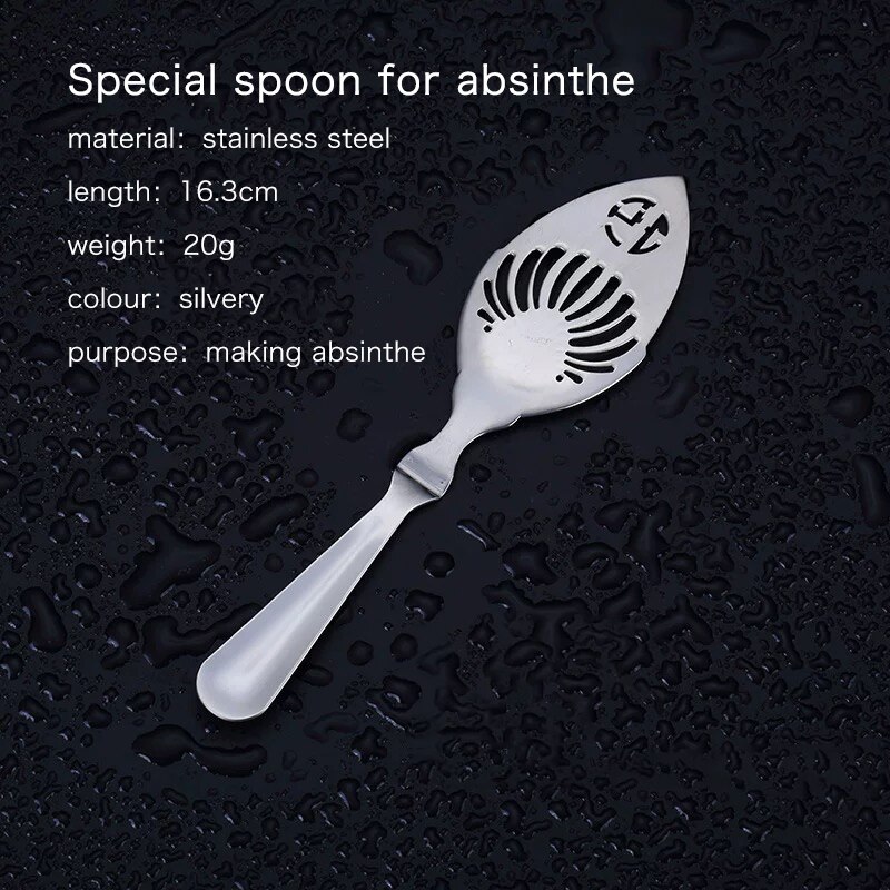 Bar Soul-cucharas de absinto de acero inoxidable, cuchara amarga, utensilios de barra de cóctel, filtro de colador, herramientas profesionales de barman: fan-shaped silvery