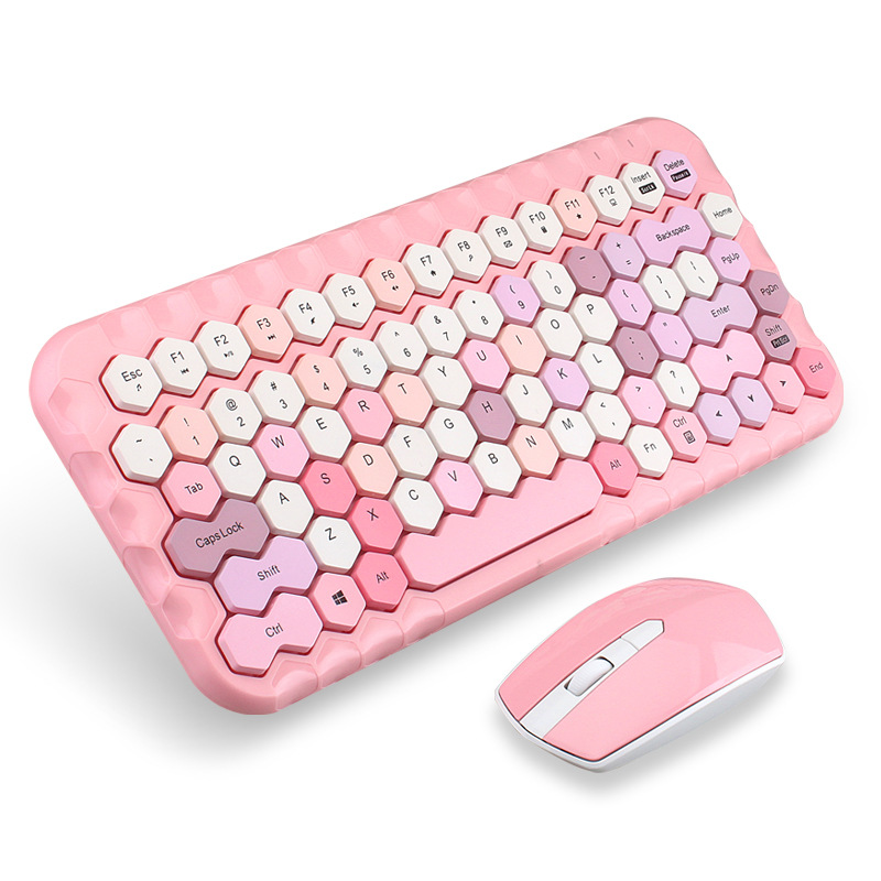 Ensemble clavier et souris sans fil rose pour fille, mini, cœur