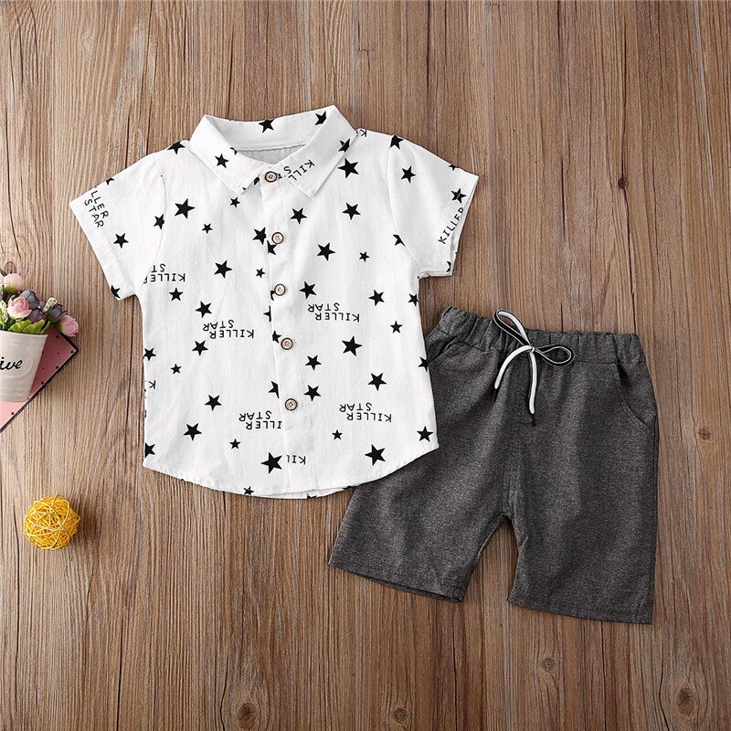 6M-3Y Toddler Infant Kid Boys Star Print Short Sleeve Tops T-Shirt Shorts Pants Gentleman Suit Baby Clothes Outfits 2Pcs Set