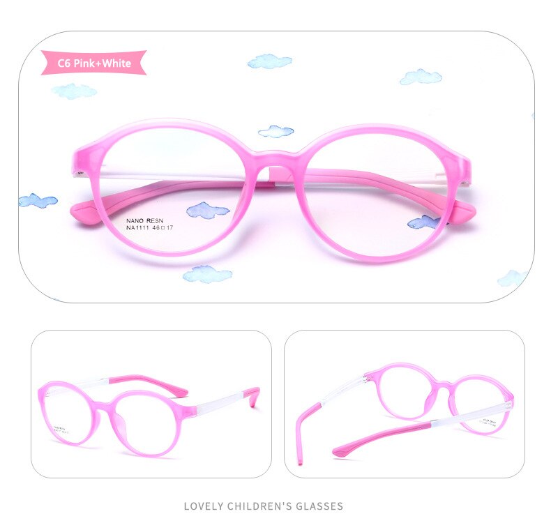 TR90 Silicone Flexible Kids Eyeglasses Frames Boy Girl Cute Optical Myopia Clear Brand Children Glasses Frame Matte Spectacle: C6 Pink White