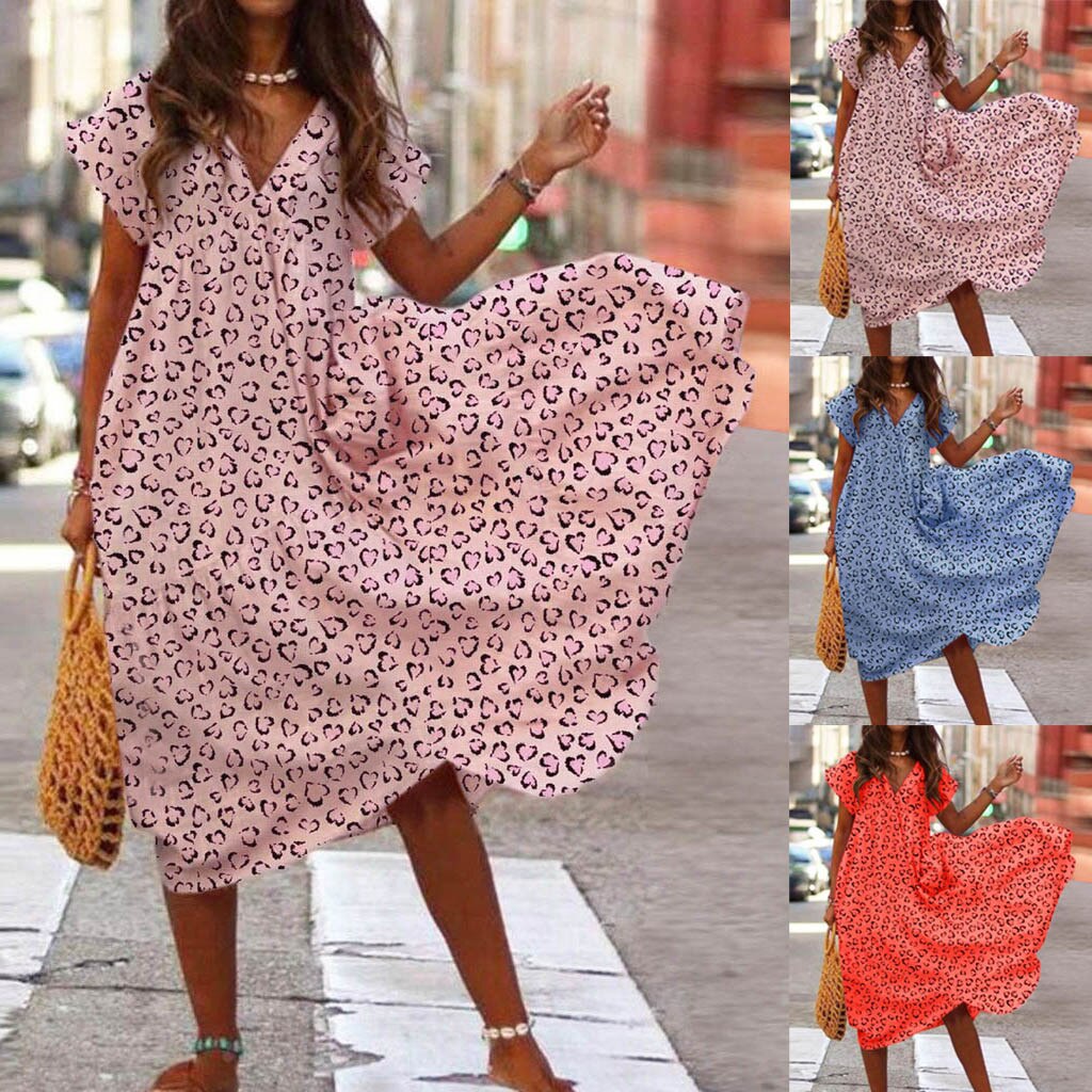 Vestido holgado de manga corta con estampado floral para mujer, vestido de gasa con dobladillo Irregular a media pantorrilla, vestido playero de vacaciones, vestido de tenis