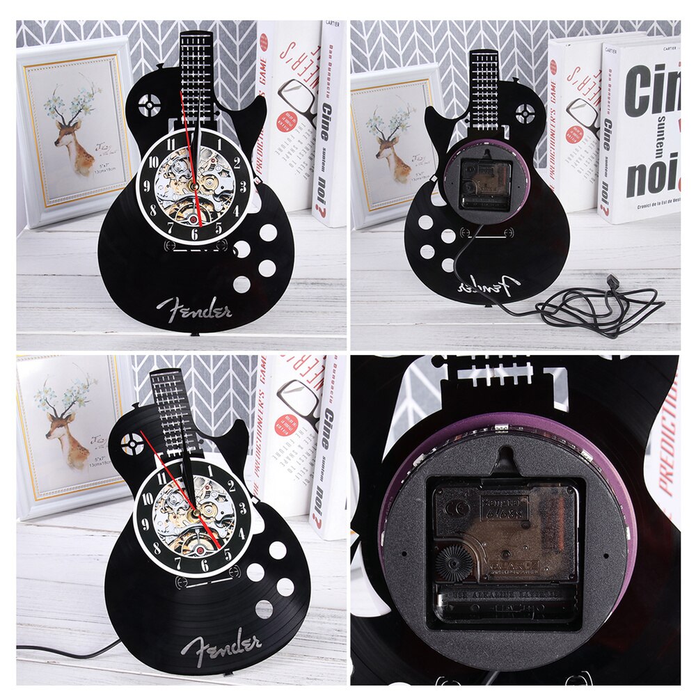 Guitar Shape Wall Clock Vinyl Record Wall Clock Living Room Wall Hanging Clock (without Lamp Shipment without Battery)