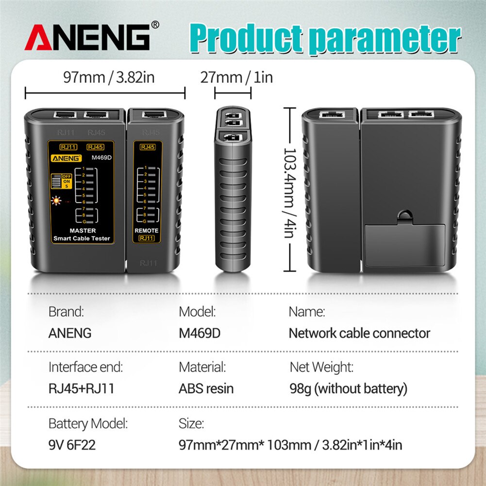 Aneng M469D RJ45 Kabel Lan Tester Netwerk Kabel Tester RJ45 RJ11 RJ12 CAT5 Utp Lan Kabel Tester Networking Tool Netwerk reparatie