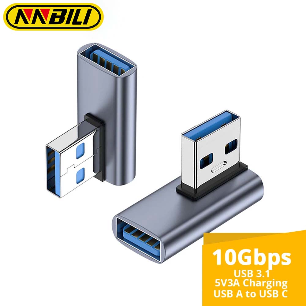 Nnbili adaptador usb 3.1 de 90 graus, 1-2 pacotes, ângulo esquerdo, usb um macho para fêmea, extensor de conversor para pc, laptop, carregador usba e muito mais