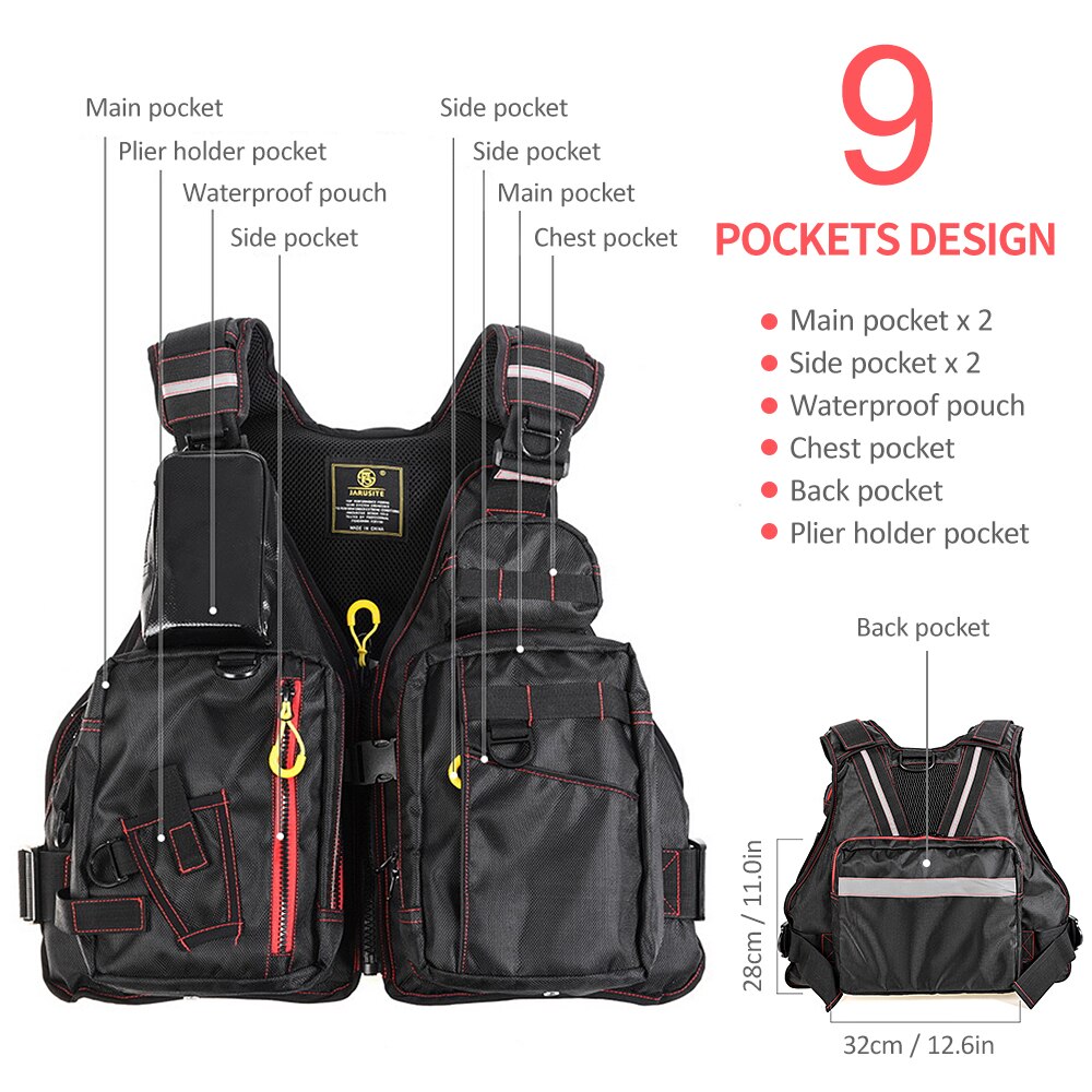 Fly Fishing Life Vest Outdoor Breathable Pockets Padded Life Safety Jacket Swimming Sailing Floatation Waistcoat Utility Vest