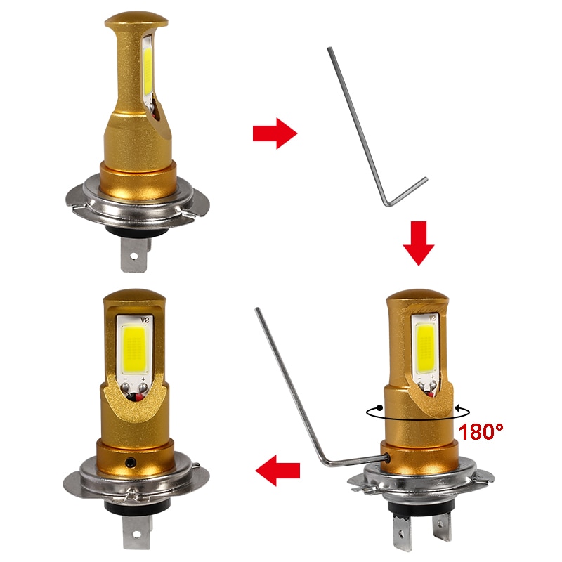 Gfoloza 2 st  h7 led-lampor vit gul färg bil dimljus hög effekt cob drivande dimlampa drl 2000lm 12v-24v 6000k 3000k