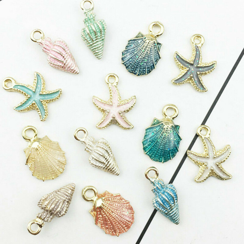 13PCS Conch Seashell Charms Pretty Conch Shell Pendants Starfish Bracelet Necklace Handmade Craft Accessories DIY Ocean Jewelry