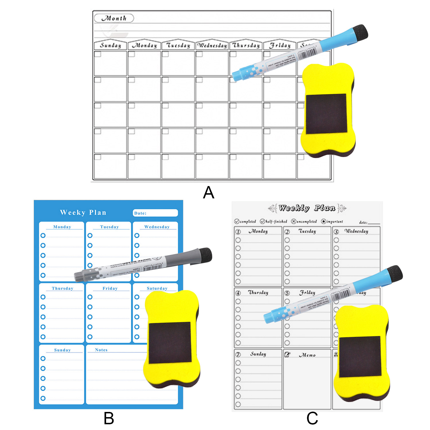 Wielofunkcyjny zdejmowany kalendarz tygodniowy miesięczny magnes na lodówkę łatwe wymazywanie płyty z 2 znacznikami kasowania dla domowych sklepów biurowych
