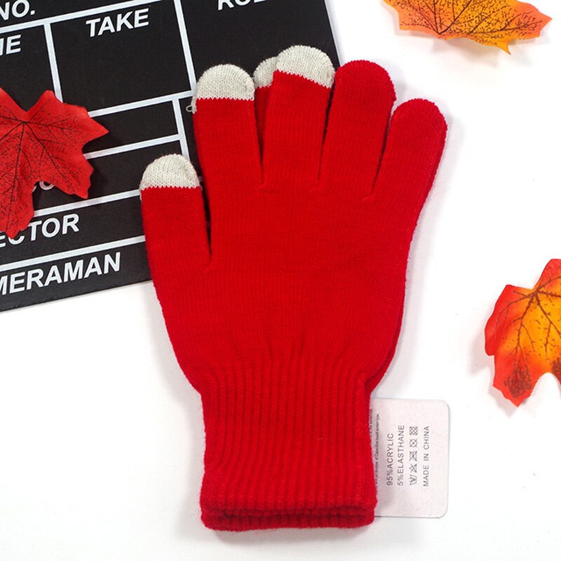 Warme touchscreen handschoenen voor mannen en vrouwen wijzen op koude en antivries monochrome gebreide handschoenen  b51: Rood
