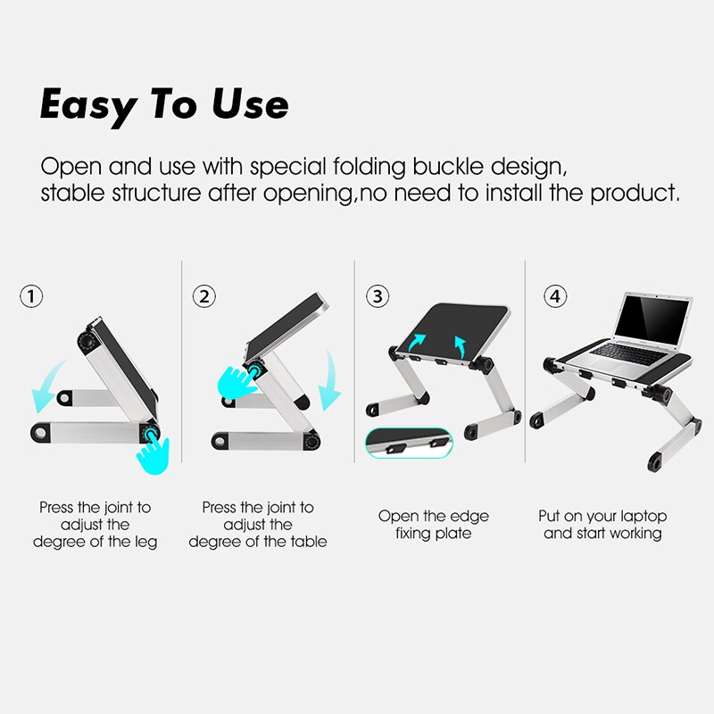 Adjustable Laptop Desk Portable Laptop Desk For Bed Aluminum Alloy Stand Notebook Stand Lap Desks TV Bed Tray Standing Desks