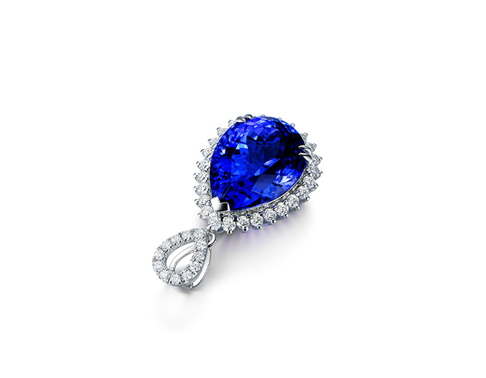 Big Blue sapphire anhänger halskette frauen kristall zirkon diamanten edelstein weiß gold braut fest schmuck-party Weihnachten