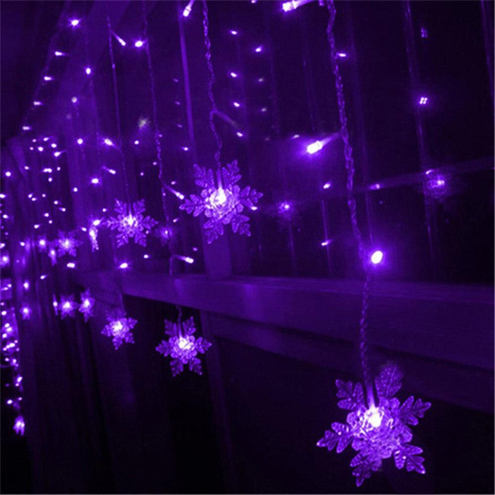3.5m 96 LED Snowflake Light String Twinkle Garlands Decoration for Christmas Lamp Party Wedding Decorative Fairy Lights: Purple light / American plug