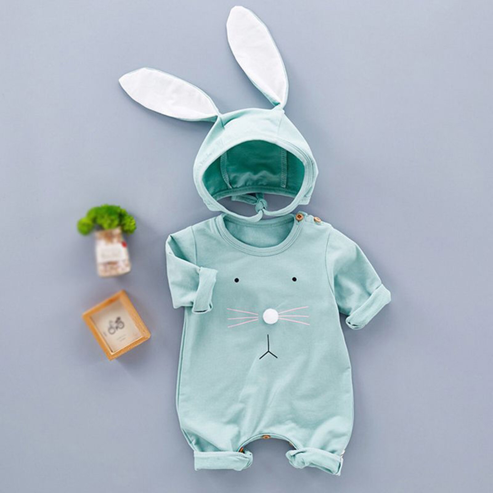 #5 3d Cartoon Konijn Oor Romper 6-24M Pasgeboren Baby Baby Meisjes Jongens Cartoon Konijn Oor Romper jumpsuit + Hoed Outfits