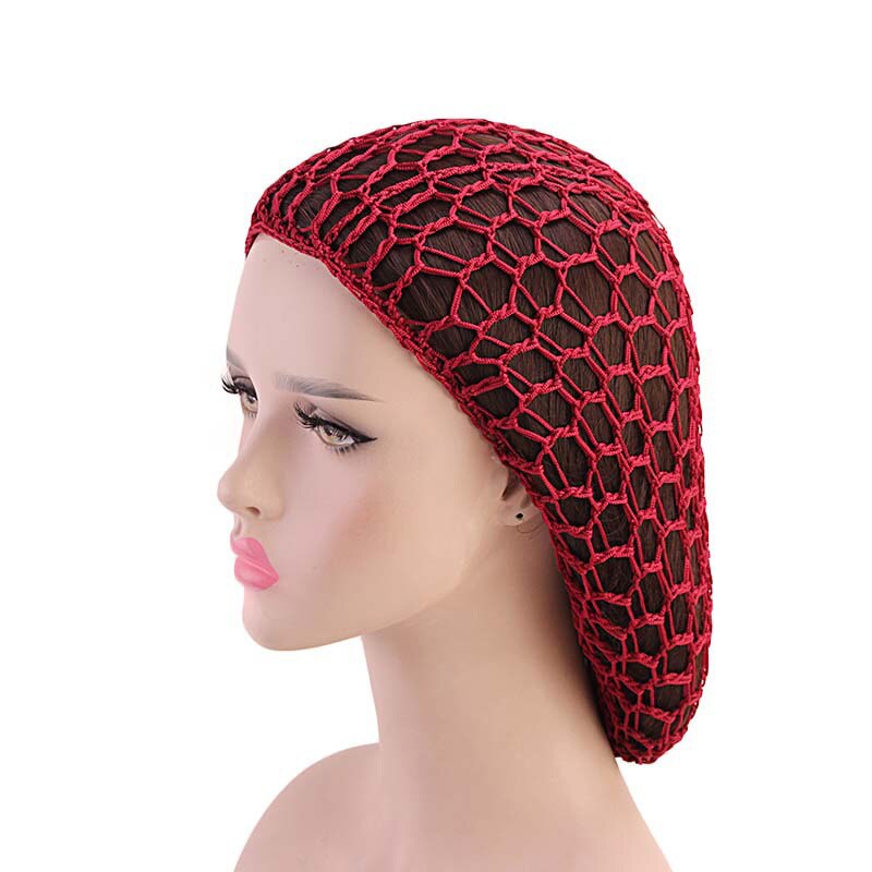 Women Ladies Soft Rayon Snood Hair Net Handmade Crocheted Hair Nets Mesh Breathable Hair Styling Hat Hatnight Cap Cheveux Femme: wine red