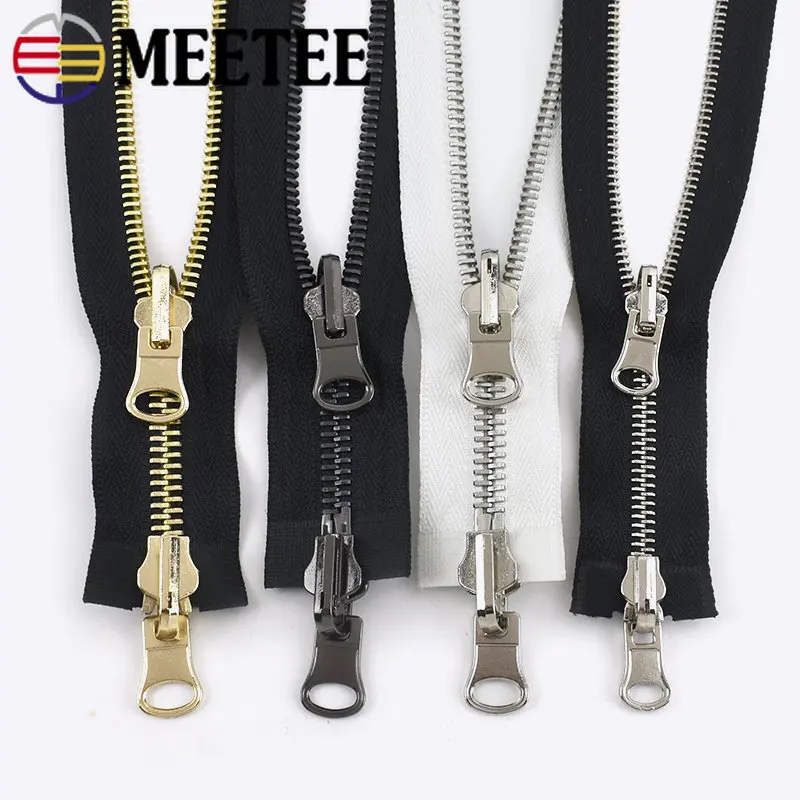 1 pieza 60-120 cm 5 # 8 # Cremalleras de Metal de doble deslizamiento, cremallera Reversible giratoria para coser abrigo, chaqueta, Kit de reparación de cremalleras, accesorios DIY