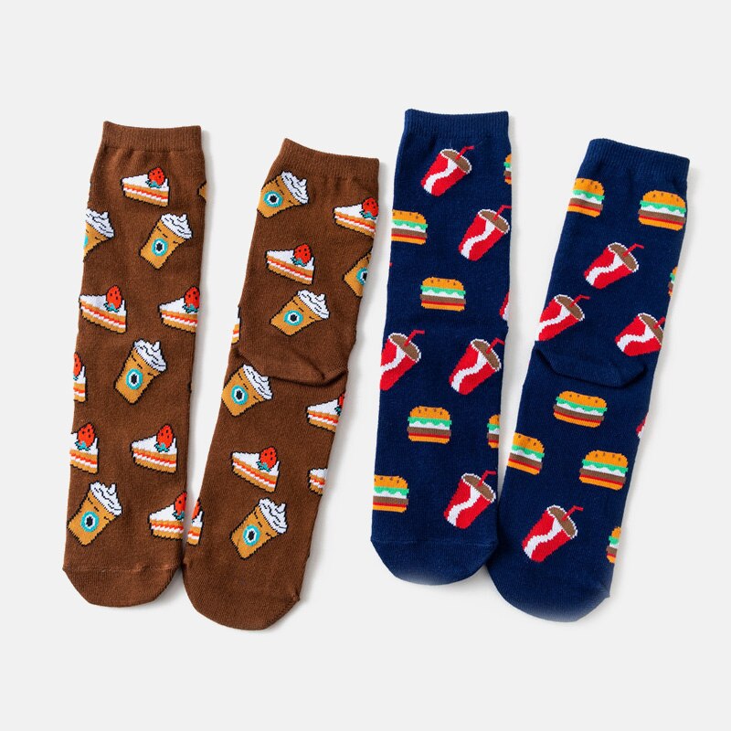 Damskie awokado cytryna jajko Cookie pączki zadowolony z japonii Harajuku deskorolka skarpetki owoce w stylu kreskówki długie skarpetki słodkie śmieszne banan