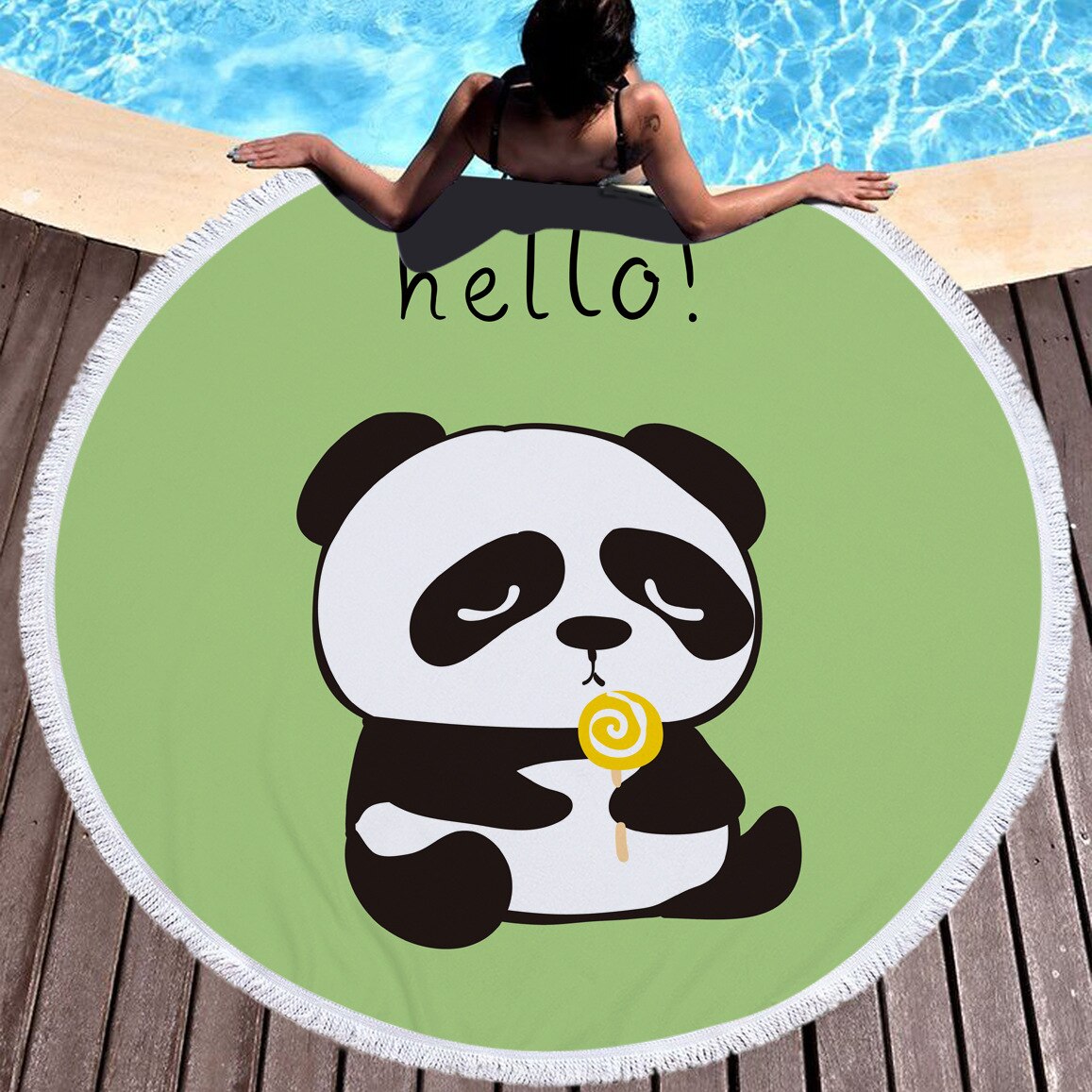 Schattig panda patroon ronde strandhanddoek microv... – Grandado, image size:1157x1157
