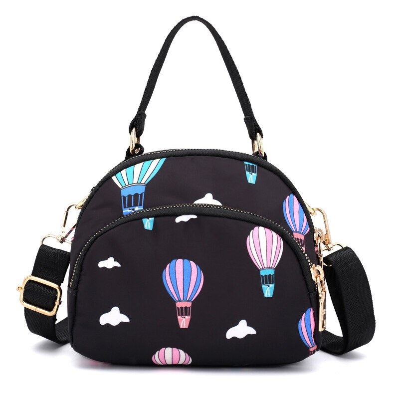 Sød pige crossbody tasker håndtaske bred rem kvinder skuldertasker multi-lomme dame messenger taske makeup taske til kvinder: Sort ballon