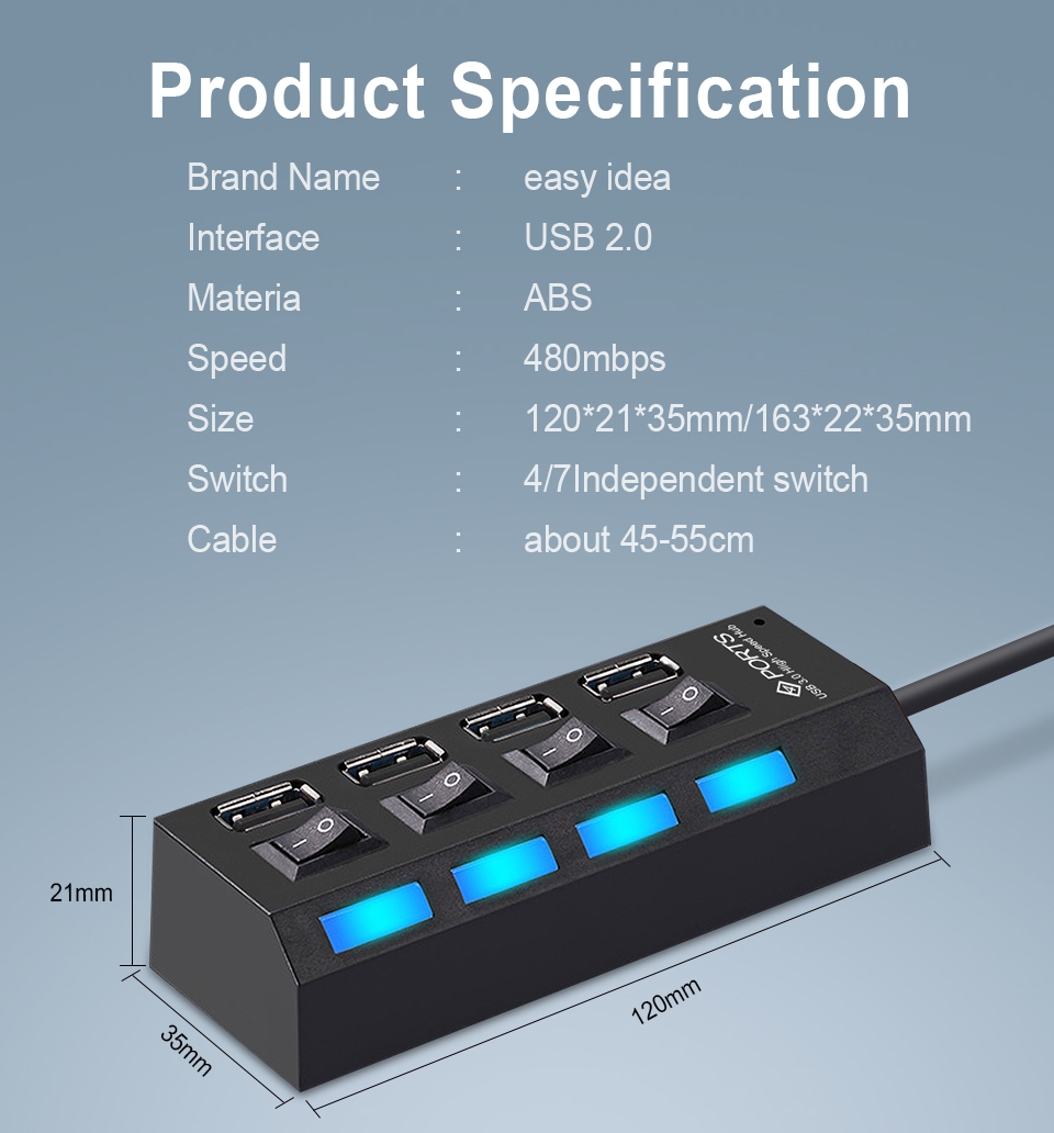 Usb 3.0 Hub 2.0 Hub Multi Usb Splitter 4 Poorten Expander Meerdere Usb 3 Hab Met Power Adapter USB3.0 Hub met Schakelaar Voor Pc