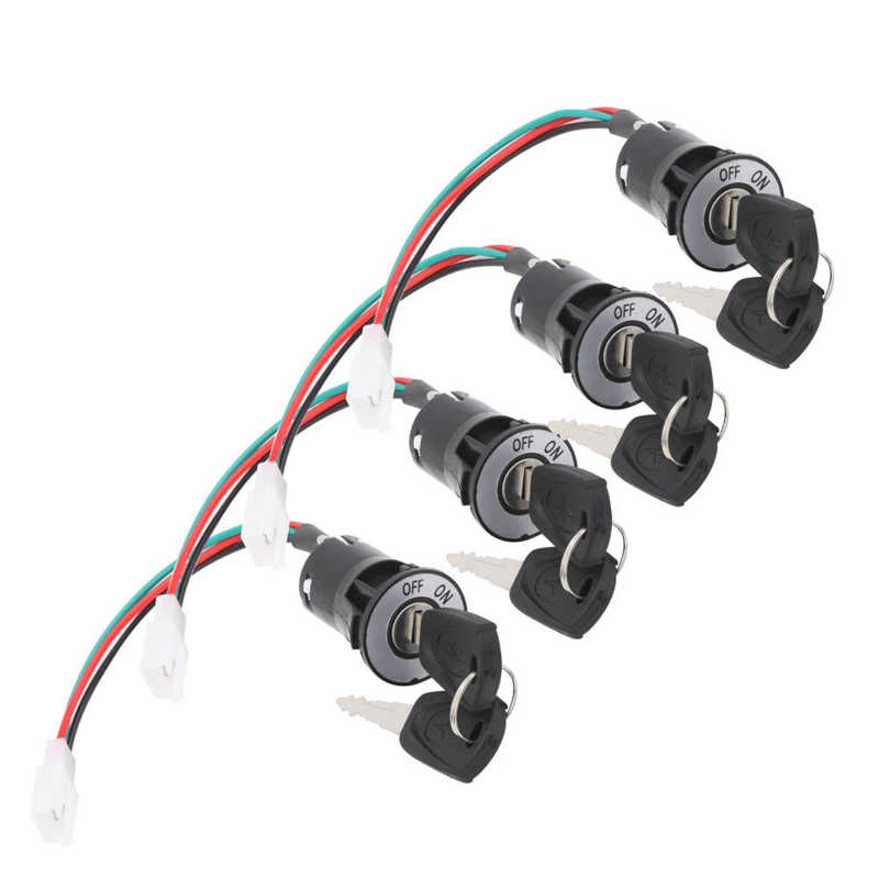Ignition Switch Universal Ignition Starter Switch Three Power Cable Electric Bicycle Ignition Lock with Keys Barrel Switch